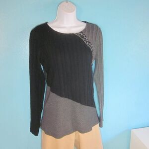ANAC by Kimi  Size S Long Sleeve Black Gray Textured Pullover Knit Top 34" Bust